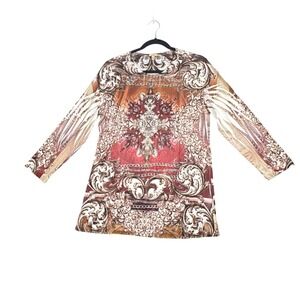 Reba McEntire Tunic Top Women L Brown Baroque Rhinestone Embellished Whimsigoth